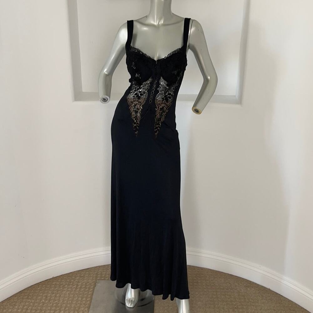 RITMO di PERLA  Vintage Black Maxi Lingerie Dress Lace Accent Dress I 46 USA 10